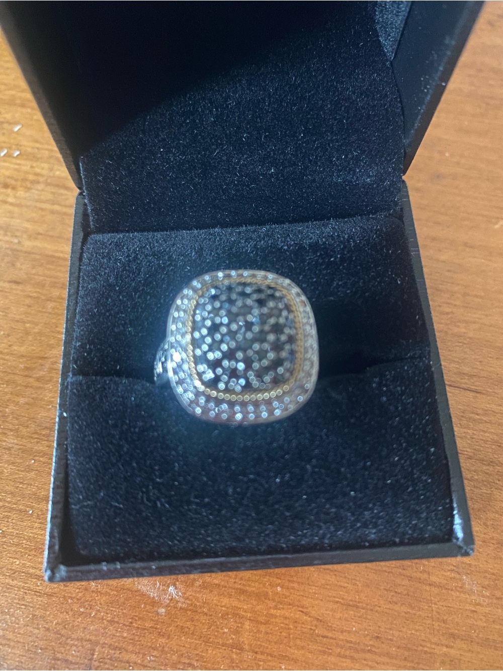 EFFY Balissima sterling silver and 18k gold black/white Diamond ring. Size 7